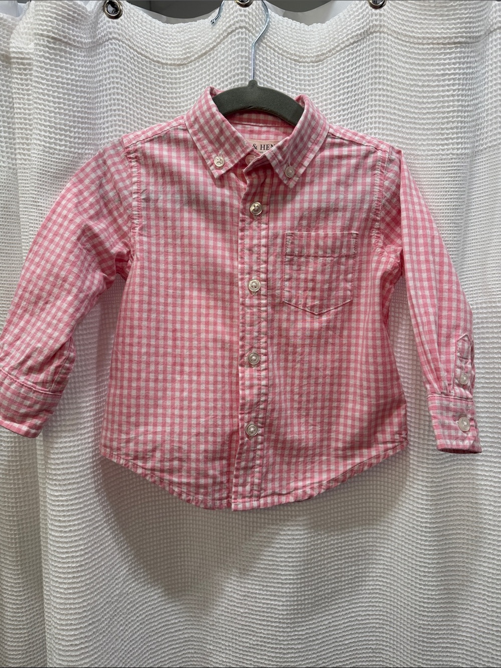 Hope & Henry Toddler Gingham Pink Button Down 18m
